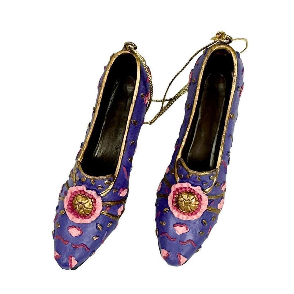 2 Vintage Victorian Pink Heeled Shoes Christmas Holiday Ornaments - Picture 5 of 6